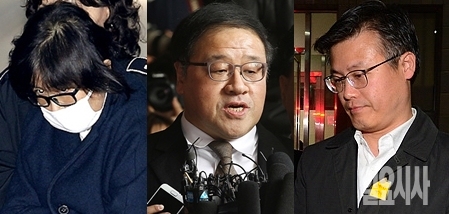 (사진 왼쪽부터) 최순실씨, 안종범 전 청와대 정책조정수석, 정호성 전 청와대 부속비서관 <사진=사진공동취재단>