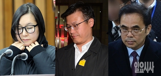 (사진 왼쪽부터) 장시호씨, 정호성 전 청와대 비서관, 김종 전 문체부 1차관 <사진=사진공동취재단>