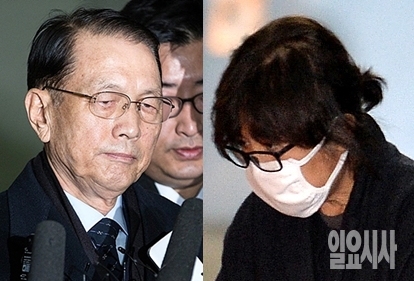 (사진 왼쪽부터) 김기춘 전 대통령 비서실장과 최순실씨 <사진=사진공동취재단>
