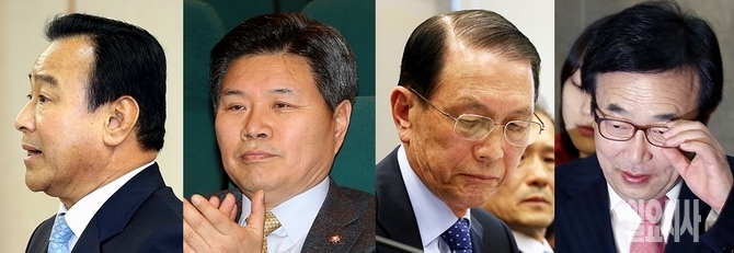 (사진 왼쪽부터) 이완구 전 국무총리, 홍문종 자유한국당 의원, 김기춘 전 대통령비서실장, 서병수 부산시장