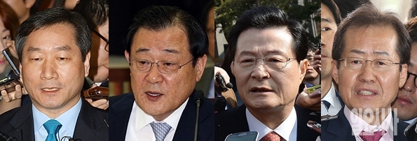 (사진 왼쪽부터) 유정복 인천시장, 이병기 전 대통령비서실장, 허태열 전 대통령비서실장, 홍준표 경남도지사
