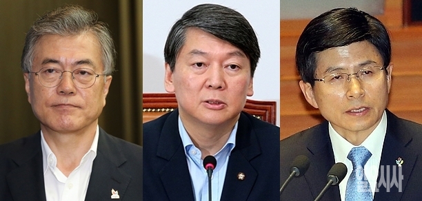 (사진 왼쪽부터) 문재인 전 더불어민주당 대표, 안철수 전 국민의당 대표, 황교안 대통령 권한대행