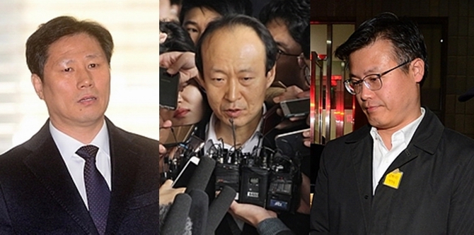 (사진 왼쪽부터)문고리3인방 안봉근·이재만·정호성 전 청와대 비서관