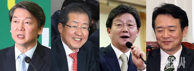 (사진 왼쪽부터)안철수 전 국민의당 공동대표, 홍준표 경남도지사, 유승민 바른정당 의원, 남경필 경기도지사