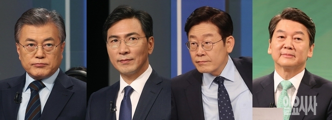 (사진 왼쪽부터)문재인 전 더불어민주당 대표, 안희정 충남도지사, 이재명 성남시장, 안철수 전 국민의당 공동대표