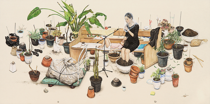 오목한 노래 120x240cm Korean paint on Linen 2017 <자료 및 사진=아라리오 갤러리>