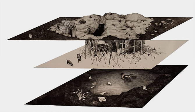 가짜 우물 Deceptive Well, 2017, Korean paint on linen, 260x528cm <자료 및 사진=아라리오 갤러리>