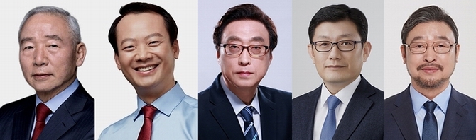 (사진 왼쪽부터)통일한국당 남재준·한국국민당 이경희·한반도미래연합 김정선·홍익당 윤홍식·무소속 김민찬 대선후보 <사진=중앙선관위>