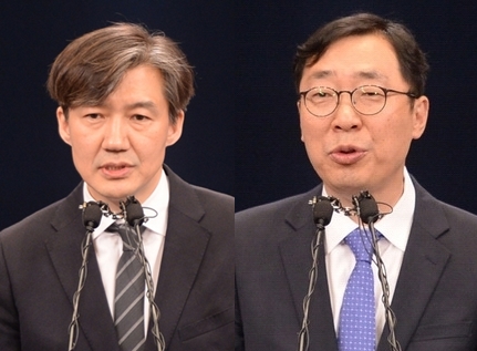 청와대 민정수석으로 임명된 조국 서울대 법학전문대학원 교수(사진 왼쪽)와 홍보수석으로 임명된 윤영찬 전 네이버 부사장