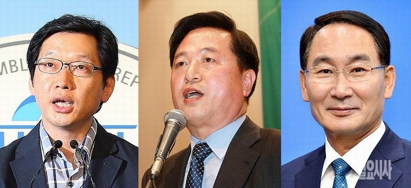 (사진 왼쪽부터)김경수·김두관 더불어민주당 의원, 권민호 거제시장
