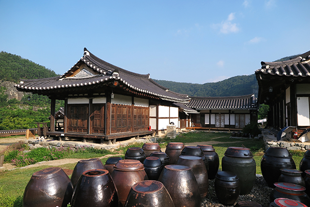 농암종택 장독대에서 바라본 안채(오른쪽)와 사랑채
