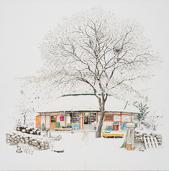 산척에서-겨울, with a pen, use the acrylic ink on paper, 80 x 80cm, 2017