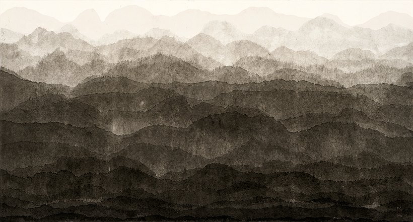 Mountain, 2016, ink on mulberry Hanji paper, 75 x 140cm