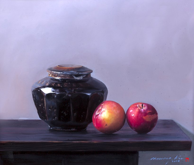 구자승, 항아리와자두, 53.0x45.5cm, Oil on canvas, 2017