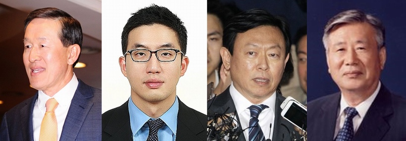 (사진 왼쪽부터)허창수 GS그룹 회장, 구광모 LG전자 상무, 신동빈 롯데그룹 회장, 이중근 부영그룹 회장