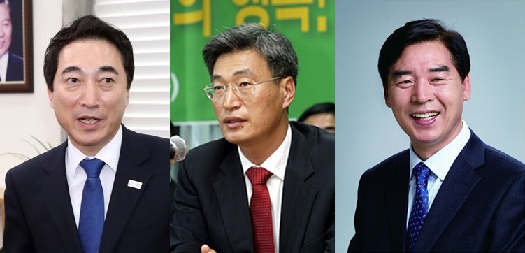 (사진 왼쪽부터)박수현 전 대변인, 문대림 전 혁신수석실 제도개선비서관, 오중기 전 정책실장실 균형발전 선임행정관