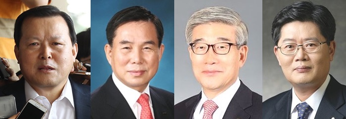 (사진 왼쪽부터)황각규 롯데지주 부회장, 허수영 롯데그룹 화학BU 부회장, 송용덕 롯데그룹 호텔 및 기타 BU부서장, 이재혁 롯데그룹 식품BU 부회장