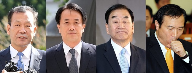(사진 왼쪽부터)김두우 전 청와대 홍보수석, 김희중 전 대통령 제1부속실장 , 이재오 자유한국당 의원, 임태희 전 대통령실장