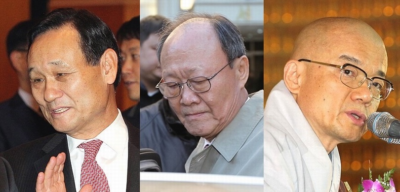 (사진 왼쪽부터)이팔성 전 우리금융지주 회장, 천신일 세중나모그룹 회장, 지광 스님