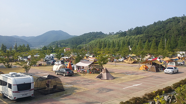 140개 사이트를 보유한 당항포오토캠핑장 전경