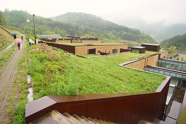 산비탈을 그대로 살린 한국DMZ평화생명동산의 외관