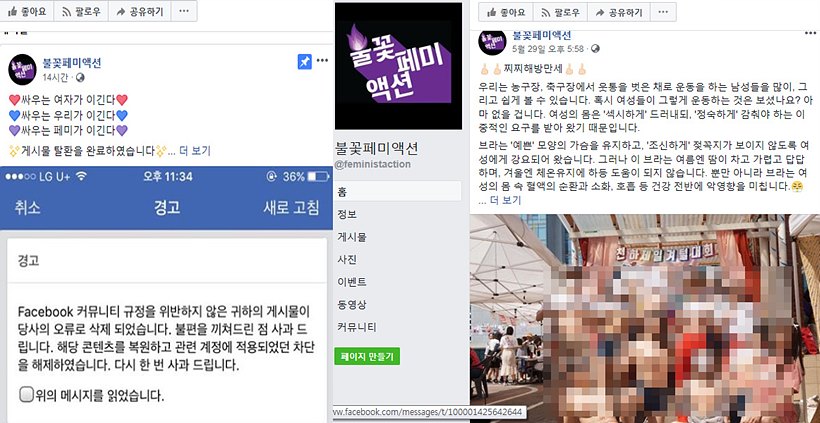 페이스북코리아는 불꽃페미액션에 사과하며 삭제했던 나체 사진 게시물을 원상 복구했다.