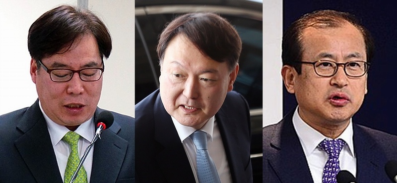(사진 왼쪽부터)윤대진 법무부 검찰국장, 윤석열 서울중앙지검장, 문찬석 대검찰청 기획조정부장
