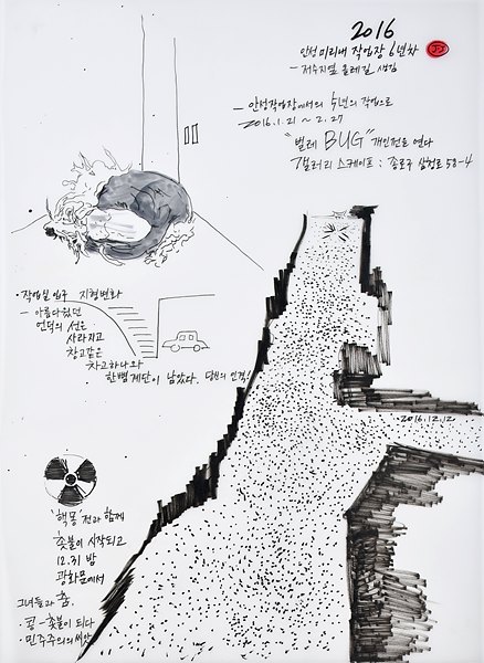 33_정정엽_나의 작업실 변천사2016_41x 58cm , 트레싱지 위에 잉크, 2016