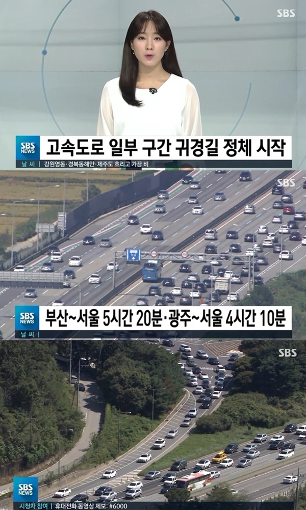 고속도로 교통상황 부산→서울 5시간 20분 (사진: SBS)