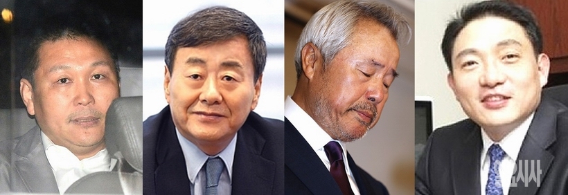 (사진 왼쪽부터)정운호 전 네이처리퍼블릭 대표, 김준기 전 DB그룹 회장, 정우현 전 MP그룹 회장, 윤재승 전 대웅제약 대표이사