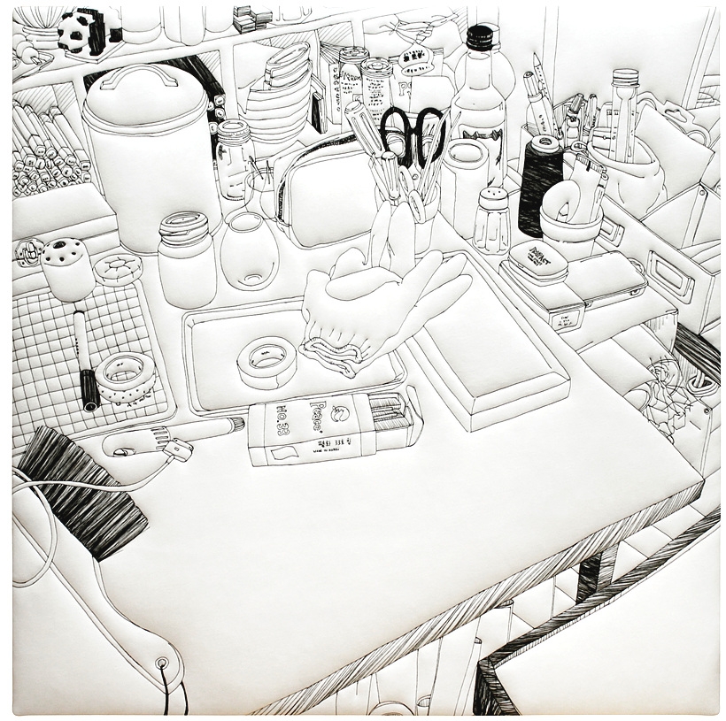 유소라 조금 전 까지_2014_112x112cm_재봉틀로 드로잉 ▲ 유소라 조금 전 까지_2014_112x112cm_재봉틀로 드로잉