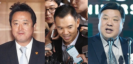 (사진 왼쪽부터) 최근 경영 일선서 은퇴를 선언한 이웅렬 코오롱그룹 회장, 김정주 NXC 대표, 서정진 셀트리온 회장 ▲ (사진 왼쪽부터)이웅렬 전 코오롱그룹 회장, 김정주 NXC 회장, 서정진 셀트리온 회장