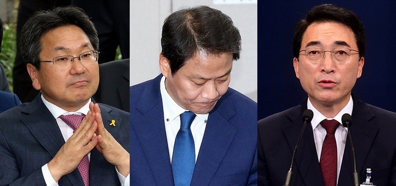 (사진 왼쪽부터)강기정 청와대 정무수석, 임종석 전 대통령비서실장, 박수현 전 청와대 대변인 ▲ (사진 왼쪽부터)강기정 청와대 정무수석, 임종석 전 대통령비서실장, 박수현 전 청와대 대변인