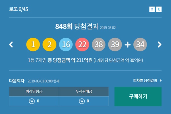 로또848회당첨번호 1등 당첨금 30억 (사진: 동행복권 홈페이지) ▲ 로또848회당첨번호 1등 당첨금 30억 (사진: 동행복권 홈페이지)
