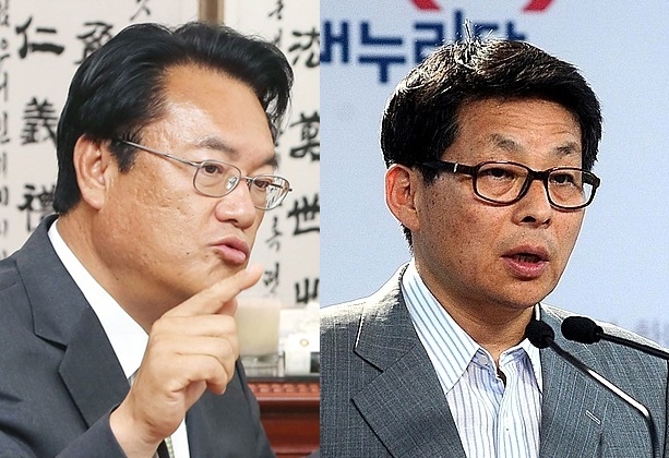 정진석(사진 왼쪽) 자유한국당 의원과 차명진 전 자유한국당 의원 ▲ 차명진 전 자유한국당 의원과 정진석 자유한국당 의원