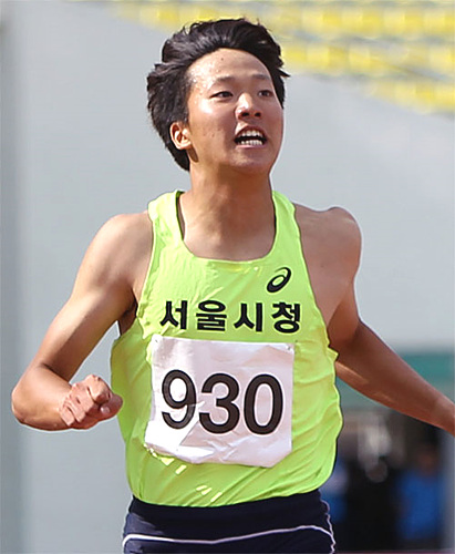 역주하는 단거리 신예 신민규 선수 ⓒ대한육상연맹 ▲ 신민규 선수 ⓒ대한육상연맹