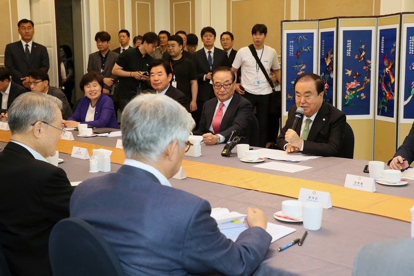 국회 방일대표단 전문가 간담회에 참석해 발언하는 문희상 국회의장