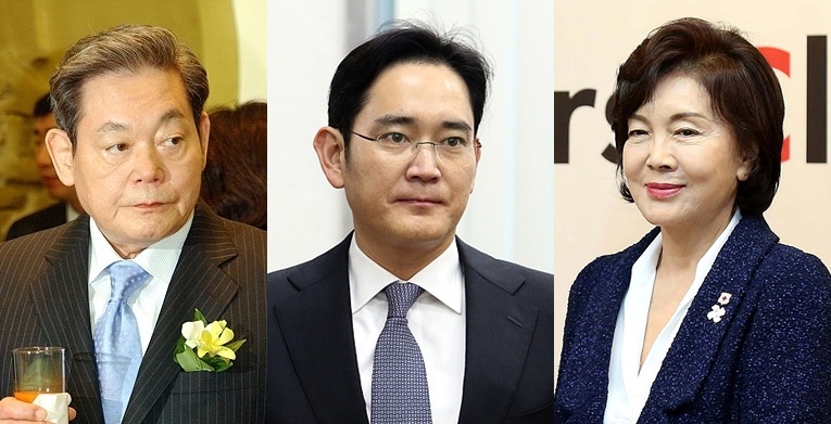 (사진 왼쪽부터)이건희 삼성전자 회장, 이재용 삼성전자 부회장, 홍라희 전 리움 관장 ▲ (사진 왼쪽부터)이건희 삼성그룹 회장, 이재용 삼성 부회장, 홍라희 리움 관장