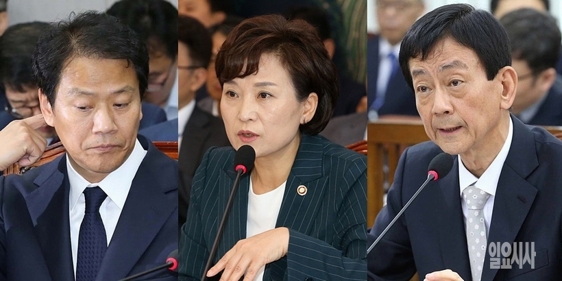 (사진 왼쪽부터)임종석 전 대통령비서실장, 김현미(국토교통부)·진영(전 보건복지부)장관 ▲ ▲(사진 왼쪽부터)임종석 전 대통령비서실장, 김현미(국토교통부)·진영(전 보건복지부)장관