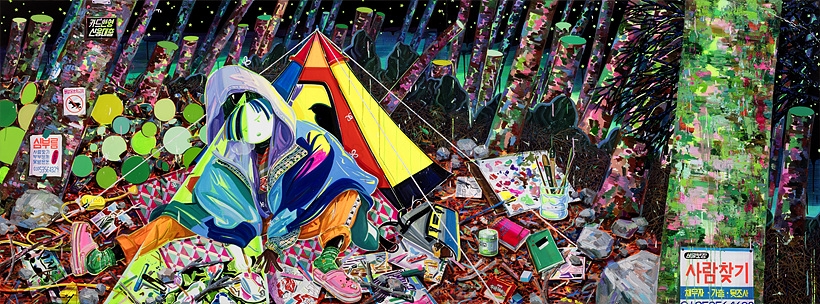 박지혜_야외 스케치_acrylic and oil on canvas_ 162.2x356.1cm_2019 ▲ 박지혜_야외 스케치_acrylic and oil on canvas_ 162.2x356.1cm_2019