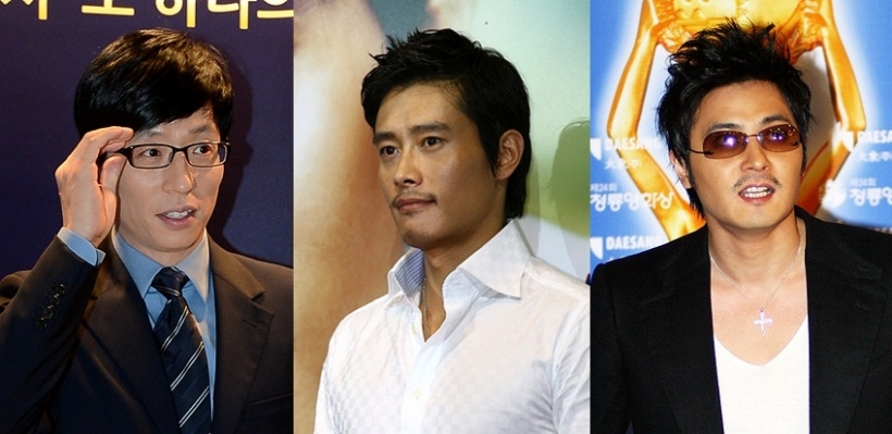 (사진 왼쪽부터)방송인 유재석, 배우 이병헌·장동건 ▲ (사진 왼쪽부터)방송인 유재석, 배우 이병헌·장동건