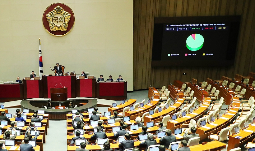국회 본회의 통과하는 공직수사처비리법 ▲ 국회 본회의 통과하는 공직수사처비리법