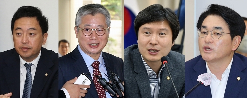 (사진 왼쪽부터)‘금조박해’로 통하는 금태섭·조응천·김해영 전 더불어민주당 의원과 박용진 더불어민주당 의원 ▲ ▲ (사진 왼쪽부터)‘금조박해’로 통하는 금태섭·조응천 전 더불어민주당 의원·박용진·김해영 더불어민주당 의원