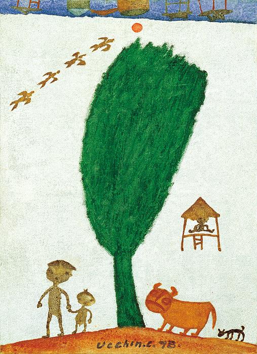 장욱진, 동산, 1978, 캔버스에 유채, 33.4×24.2cm ▲ 장욱진, 동산, 1978, 캔버스에 유채, 33.4×24.2cm