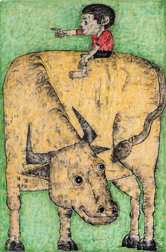 임만혁, 소와소년 18-1, 87x132cm 한지에 목탄 채색, 2018 ▲ 임만혁, 소와소년18-1, 87x132cm 한지에 목탄 채색, 2018